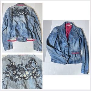 Princy Denim Embroidered Dove Jacket